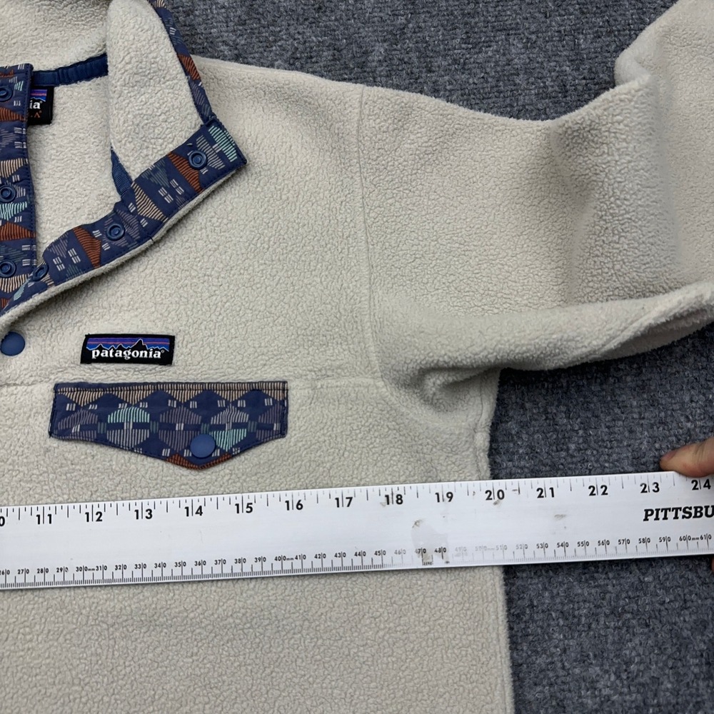 Patagonia Lightweight Synchilla Snap-T Womens S Pelican Stone Blue Aztec Pocket - Picture 8 of 10